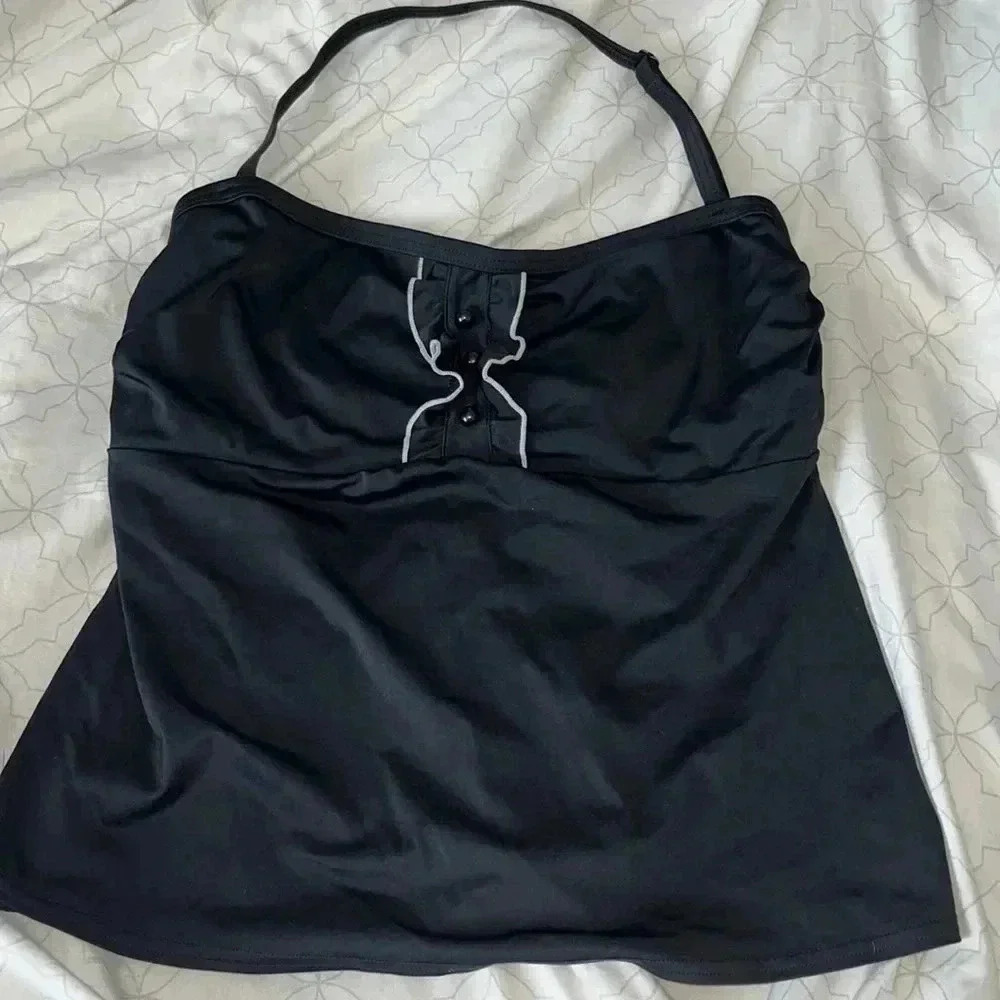 Freya Black Tankini Swim Top with Contrast Piping